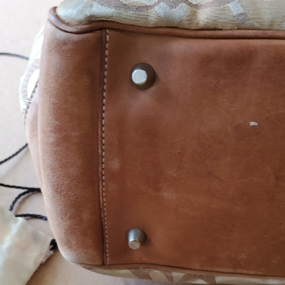 Coach Tan and Brown Diaper Bag 15 X 11.5  Signature Tote With Dust Bag - Picture 6 of 16